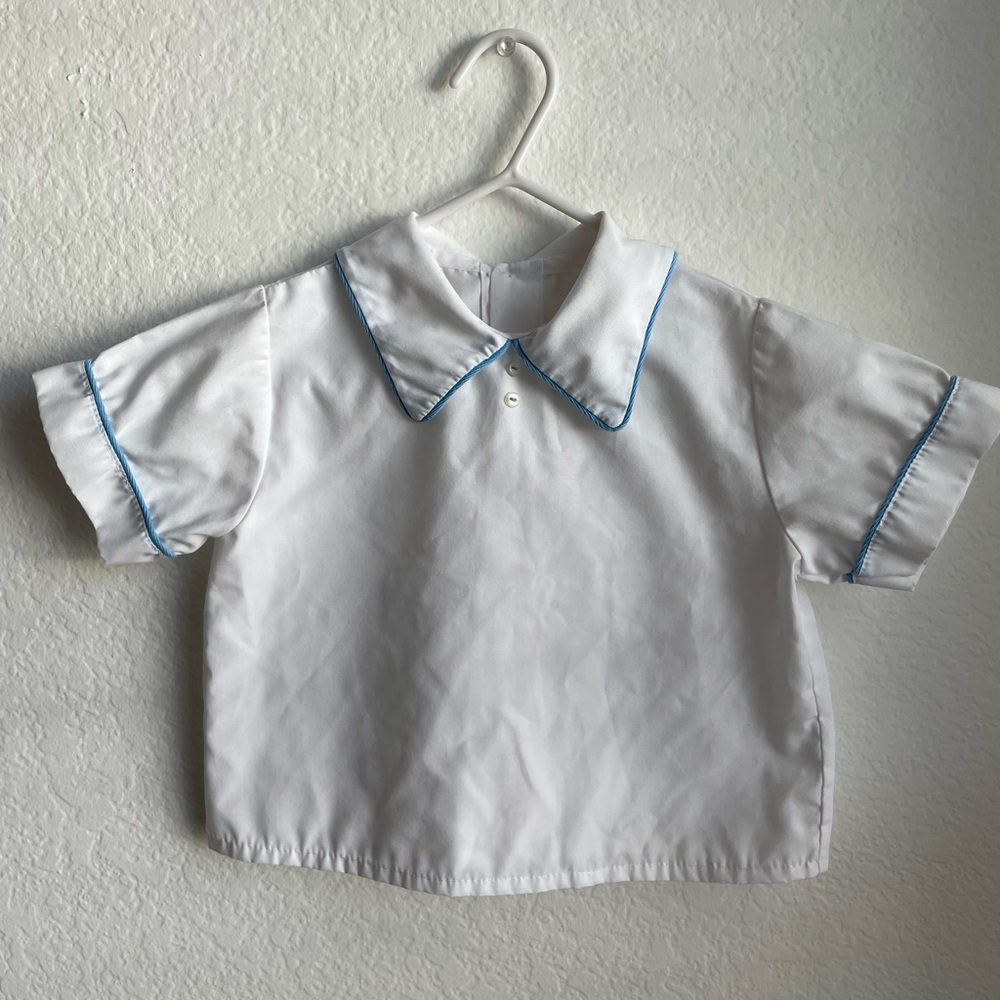 White Shirt with Blue Trim Collar, Sunday best heirloom dress shirt